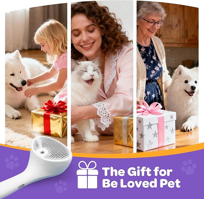 PawsMedal Pet Spray Grooming Brush Cat Brushes Cat Hair Removal Products Cat Shedding Tools Self Cleaning Ergonomic Grip for Short Long Haired Pets Help with matted Fur Rechargable Comb Mist