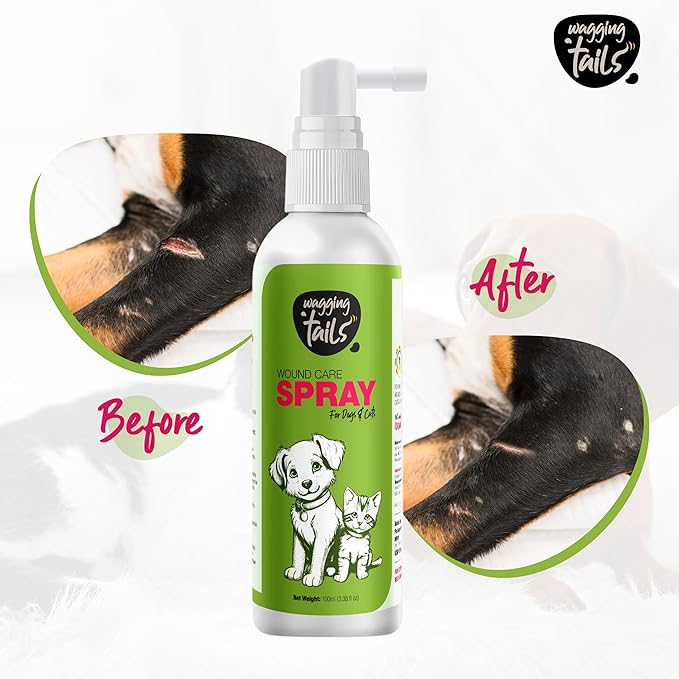 Wagging Tails Wound Care Spray - 3.38 fl oz | Active Nano Silver Cleanse & Heals - Cuts, Infections, Abrasions | Recovery Liquid for Dog & Cat of All Breeds | Gentle Antiseptic Soothes Inflammation
