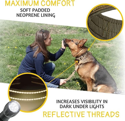 ADITYNA Heavy Duty Dog Collar for Large Dogs - Reflective Green Collar with Handle for Training, and Walking - Wide, Thick, Tactical, Soft Neoprene Padded