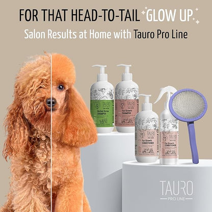 Tauro Pro Line Dog Brush for Shedding - Goldendoodle, Labradoodle & Poodle Long or Medium Hair - Slicker Brush for Dogs & Cat Grooming, Round Flexible Cushion & Non-Slip Grip (Size M - Purple)