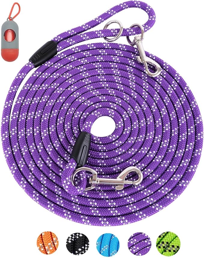 Long Dog Leash for Training - 10FT/16FT/30FT/50FT/100FT, Reflective Check Cord, Heavy Duty for Large, Medium, Small Dogs - Walking, Playing, Camping, Yard