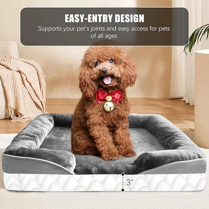 Spotted Play Orthopedic Dog Bed with Sides - Dog Sofa Beds for Small Dogs, Supportive Foam Pet Couch Bed with Washable Removable Cover, Waterproof Lining and Non-Slip Bottom, Grey - S