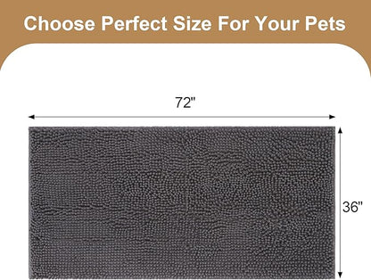 Amyracel Absorbent Dog Door Mat for Muddy Paws, 72" x 36" Non Slip Washable Door Mat Indoor Entrance, Quick Dry Chenille Pet Entry Rugs for Entryway Indoor, Grey