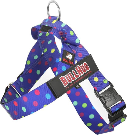 BULLHUG Adjustable Dog Harness– No Pull, No Choke – for English Bulldogs, French Bulldogs, Pugs & Broad-Chested Breeds – Easy, Safe Walks (Polka Dots, Medium)