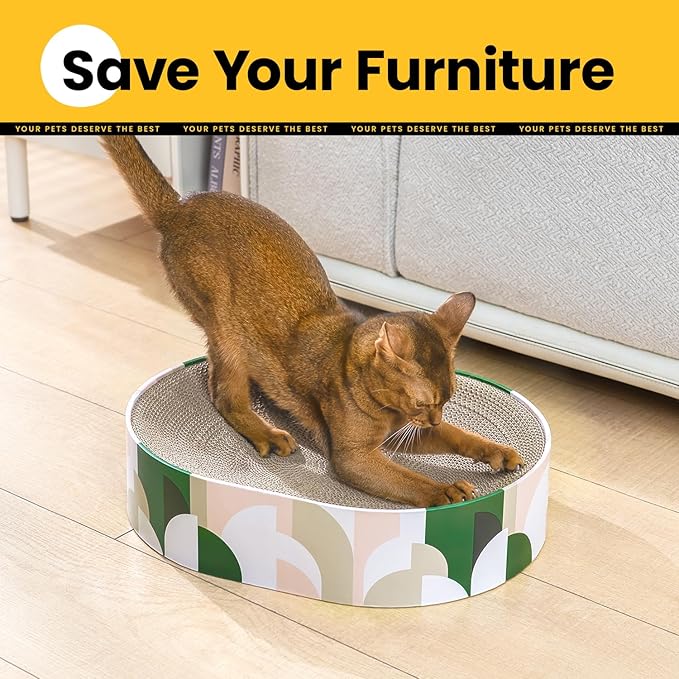 Conlun Cat Scratcher Cardboard,2 in 1 Oval Cat Scratch Pad Bowl for Indoor Kitty Grinding Claw,Round Kittens Scratching Board Corrugated Lounge Pet Beds&Furniture Protector for Couch&Carpets&Sofas