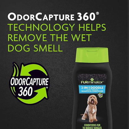 FURminator 2-in-1 Doodle Ultra Premium Shampoo & Conditioner, 16 Ounces, Conditions Fur to Reduce Tangles for Curly, Long, Silky & Wiry Coats