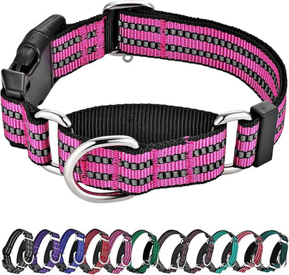 Hikiko Martingale Dog Collars Reflective Nylon Dog Collar with Quick Release Buckle Adjustable Training No Slip Dog Collar (Small, Pink)