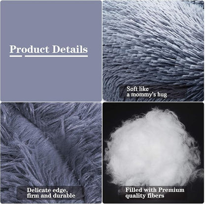MFOX Calming Dog Bed for Medium and Large Dogs Comfortable Pet Bed Faux Fur Donut Cuddler, Grey, 27.0" L x 27.0" W x 8.0" Th
