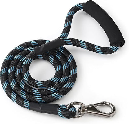 Mile High Life Reflective Dog Leash, with Comfortable Padded Handle, Black Nylon Rope Leash with Steel Tips, Heavy Duty 4 Feet Pet Leashes (Black Blue,48 Inches)