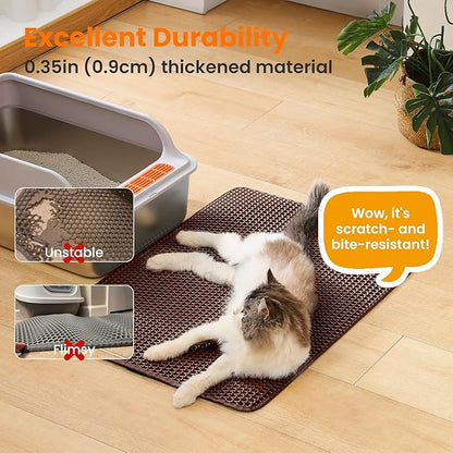Petinstinct Extra Large Cat Litter Mat, 30x22 Inches Honeycomb Double Layer Cat Litter Trapping Mat, Non Slip Waterproof Urine Proof Large Kitty Litter Box Mat for Floor, Kitten Supplies, XL, Brown