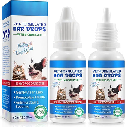 2Pack Ear Infection Treatment Drops for Dogs and Cats,with 1% Hydrocortisone Soothing Dog Yeast Infection, Itchy Ear Relief-Treats Ear Infections for Dogs & Cats - 2 fl oz