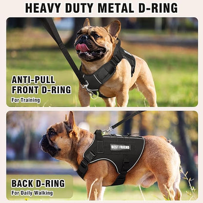 Tactical Dog Harness Small Sized Dog,No Pull Military Dog Vest with Handle,Reflective Heavy Duty Pet Harness for Walking Hiking Training Black S