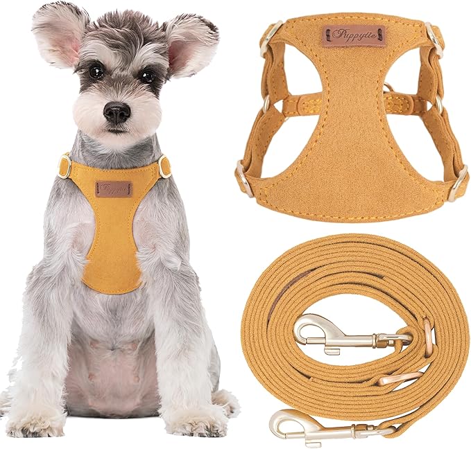 Puppytie No Pull Dog Harness with Multifunction Dog Leash,Soft Adjustable No Choke Escape Proof Pet Harness Vest for Medium Dogs or Large Dogs,Yellow,M