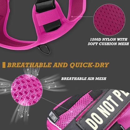 Tactical Dog Harness for Large and XL Breeds, Air Dog Vest No Pull with Reflective Do Not Pet Patches, Breathable Dog Molle Vests for Training Walking Hunting Pink