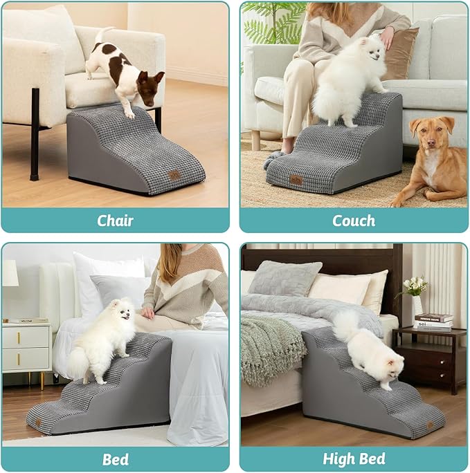 Dog Stairs for High Bed 22.6" H, Small Dog Step for Puppy, Older or Cat, Curved Ramp for Car, Ladder with High Density Foam, Lightweight, Durable, 15.7x33x22.6 inch, 5 Step, Dark Grey