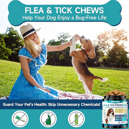 Woyamay Flea and Tick Prevention for Dogs Chewables, 200 Soft Treats, Natural Dog Flea and Tick Treatment, Oral Flea Chews for Dogs Supplement, Flea and Tick Chews for Dogs Puppies, All Breeds & Sizes