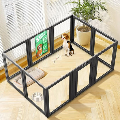 FXW AuraSpace Acrylic Indoor Dog Playpen for Medium Dogs, 35 Inch, 10 Panels, Black