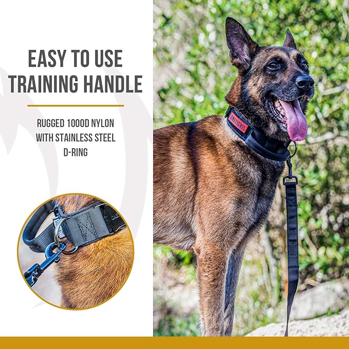 OneTigris Tough Dog Collars, Tactical Dog Collar with Handle, Milltary Adjustable Dog Collar with Heavy Duty Metal Buckle for Training (Black, S)