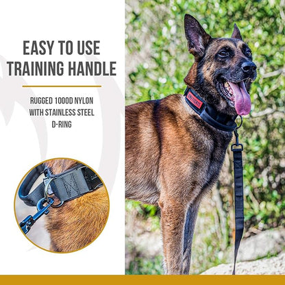 OneTigris Tough Dog Collars, Tactical Dog Collar with Handle, Milltary Adjustable Dog Collar with Heavy Duty Metal Buckle for Training (Black, S)