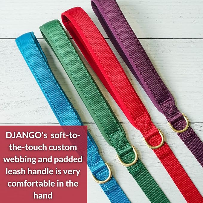 DJANGO Adventure Dog Leash – Strong, Comfortable, and Stylish Dog Leash with Solid Brass Hardware and Padded Handle - Designed for Outdoor Adventures and Everyday Use (Crimson Red)