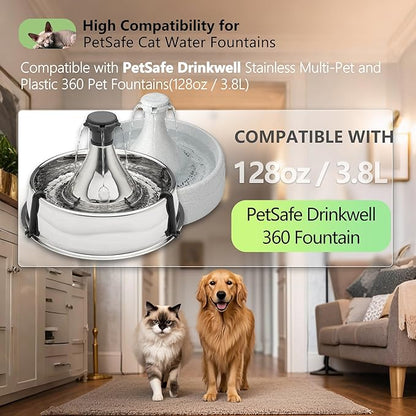 TOGGATH 8+8 Pack Premium Cat and Dog Water Fountain Charcoal Filters Compatible with PetSafe Drinkwell 360 Multi-Pet Stainless Steel & Plastic Pet Fountains(128oz/3.8L) with Replacement Foam Filter