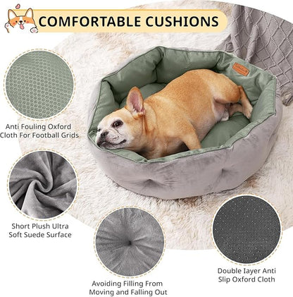 Calibonbon Dual-Sided Pet Bed for Medium Dogs & Large Cats, Reversible Dog Bed with Warm Plush & Cool Oxford Fabric, Ultra-Comfort Supportive Washable Cat Bed, Non-Slip Bottom, Grey 25x25 Inch