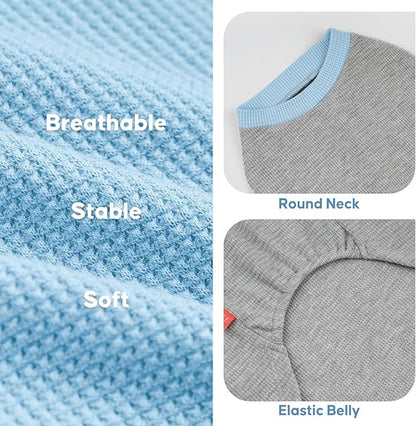 KYEESE 2Pack Waffle Dog Shirts for Large Dogs Stretchy T-Shirts Lightweight Tank Top Sleeveless Striped Shirt Vest Soft Breathable Pet Apparel, XXX-Large, Blue+Grey