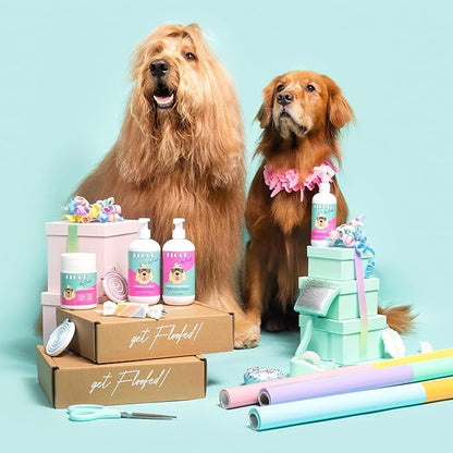 Floof Style Duo - Floof Juice and Brodie Brush - Dog Slicker Grooming Wire Brush and Conditioner and Detangler Kit Gift Set for All Coat Types; Ideal for Long Haired Dogs
