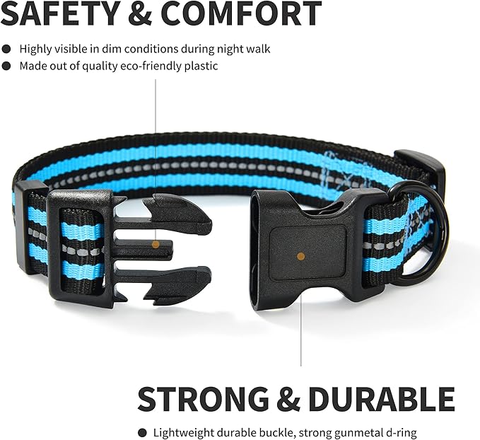 Mile High Life Reflective Dog Collar | Nylon Pet Collars wiith Buckle | Light Weight Puppy Collars | Light Blue Dog Collars for Medium Dogs (Light Blue, M)