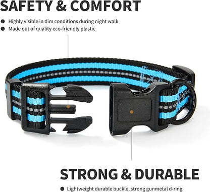 Mile High Life Reflective Dog Collar | Nylon Pet Collars wiith Buckle | Light Weight Puppy Collars | Light Blue Dog Collars for Medium Dogs (Light Blue, M)