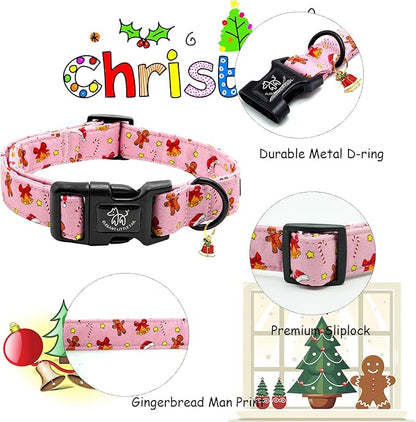 Elegant little tail Christmas Dog Collar, Pet Collar Cotton Soft Gingerbread Man Winter Dog Collars Holiday with Quick Release Buckle Pet Puppy Collar for Large Dogs