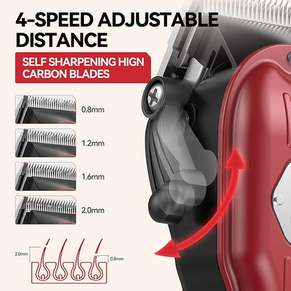 Dog Grooming Kit for Heavy Thick Hair & Coats, Low Noise Trimmer, Rechargeable Cordless Pet Shaver With Stainless Steel Blade, Clippers for Small Large Dogs Pets (Red)
