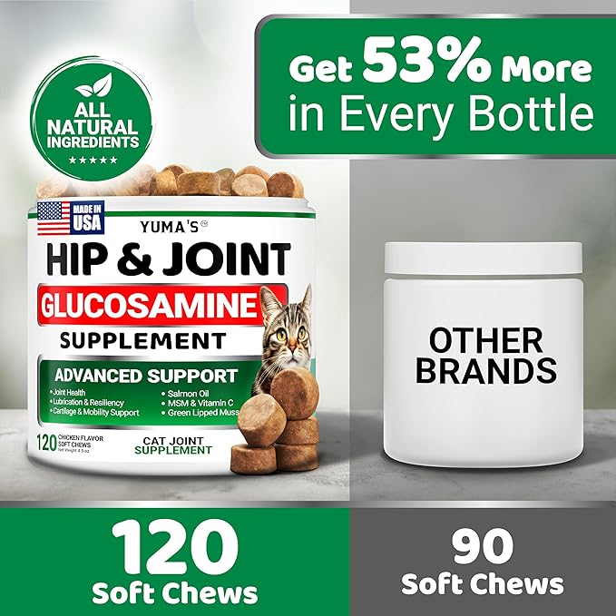 Cat Hip and Joint Health Supplement Chews – Advanced Glucosamine for Cats – MSM, Chondroitin & Omega-3 Salmon Oil – Supports Mobility, Joint Pain Relief, Cat Vitamins for Indoor & Outdoor Cats