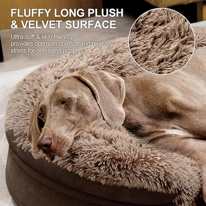 iweepet Orthopedic Dog Beds for Extra Large Dogs, 44" x32.6" x7.6" Supportive Dog Sofa Bed with 28D Egg-Crate Foam, Removable Washable Cover, Waterproof Lining, for Puppy,Senior,Sick,Brown