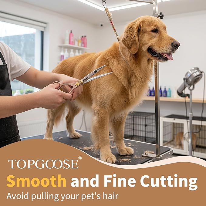 TOPGOOSE Professional Curved Dog Grooming Scissors 7.5'' 440C Stainless Steel Pet Cutting Shears Safety Trimming Shearing for Dogs Cats (Rose Gold, Curved Shear)