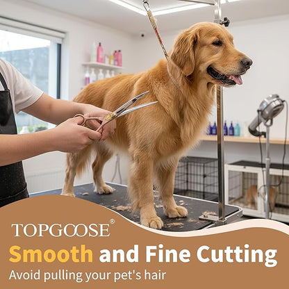 TOPGOOSE Professional Curved Dog Grooming Scissors 7.5'' 440C Stainless Steel Pet Cutting Shears Safety Trimming Shearing for Dogs Cats (Rose Gold, Curved Shear)