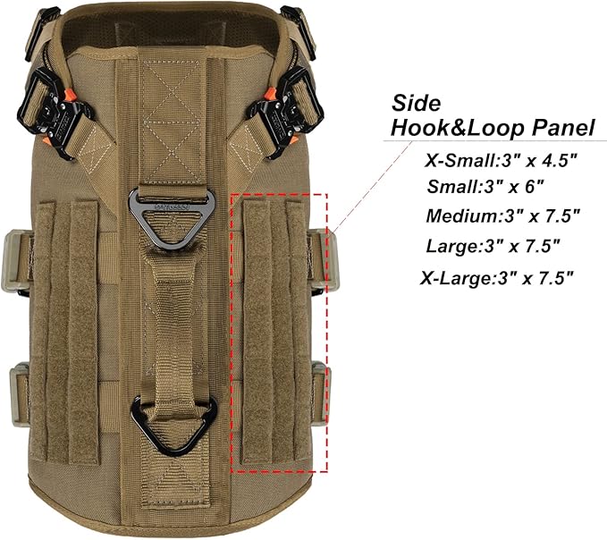 ICEFANG GN3 Tactical Dog Harness with 6X Buckle,Dog Molle Vest with Handle,3/4 Body Coverage,Hook and Loop Panel for ID Patch,No Pulling Front Clip (XL (32"-40" Girth), Coyote Brown)