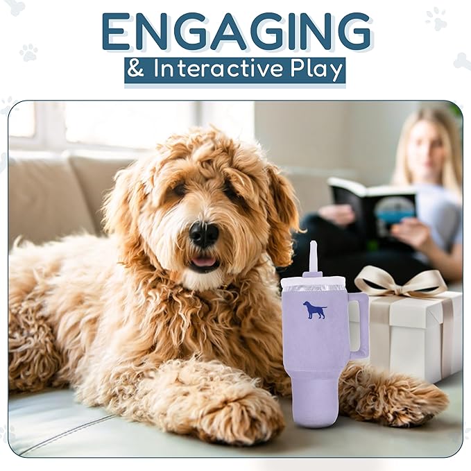 Pup Cup Tumbler Dog Toy – Cute Girl Dog Toy, Valentines & Birthday Gift, Interactive Squeaker, Fun Puppy Present (Lavender Purple)
