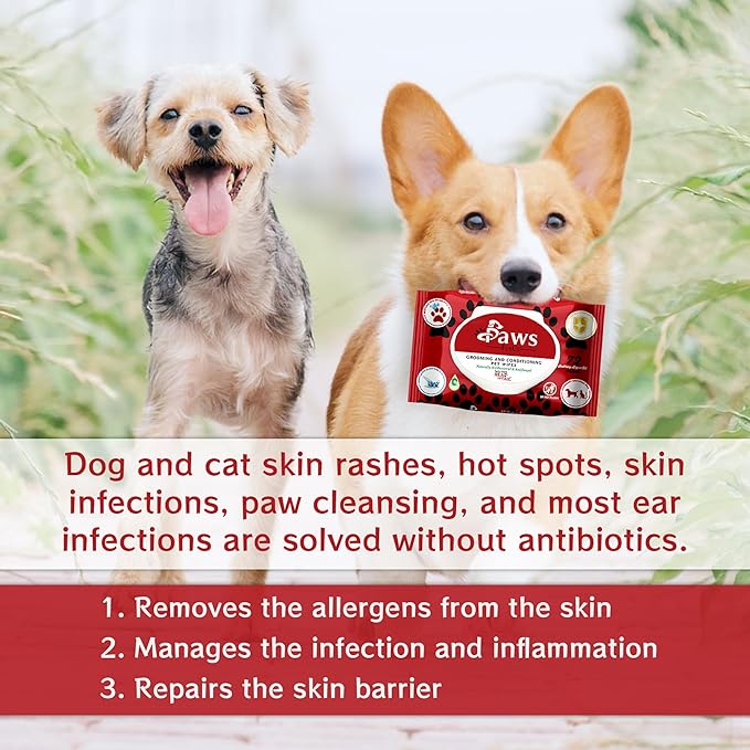 PawsFurUs® All-Natural Pet Wipes for Dogs & Cats - Doctor-Formulated for Total Pet Care with Antifungal & Antibacterial Protection, pH Balancing, Moisturizing, Deodorizing & Fast Itch Relief - 72ct.