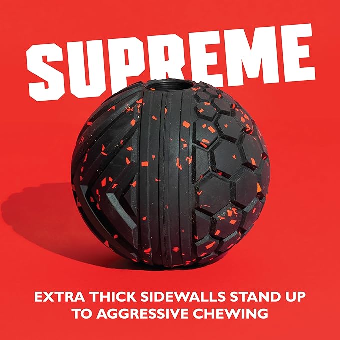 Chew King Supreme Durable Rubber Dog Ball for Aggressive Chewers, Treat-Dispensing Heavy-Duty Chew Toy with Safety Air Vent, Interactive Dog Toy for Training & Enrichment, Small 2.5" Fetch Ball