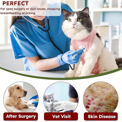 Hpetppy Cat Recovery Suit for Spay Abdominal Wounds, Breathable Cat Onesie for Cats After Surgery Female, Kitten Surgical Recovery Suit Female Cone of Shame Alternative for Cats Anti Licking