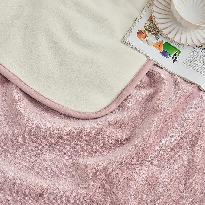Yaning Waterproof Blanket 60"x80" for Adults, Reversible Waterproof Bed Cover for Dogs Cats Pets, Soft Leakproof Blanket for Bed Couch Sofa Furniture Protector, Dusty Pink/Off White