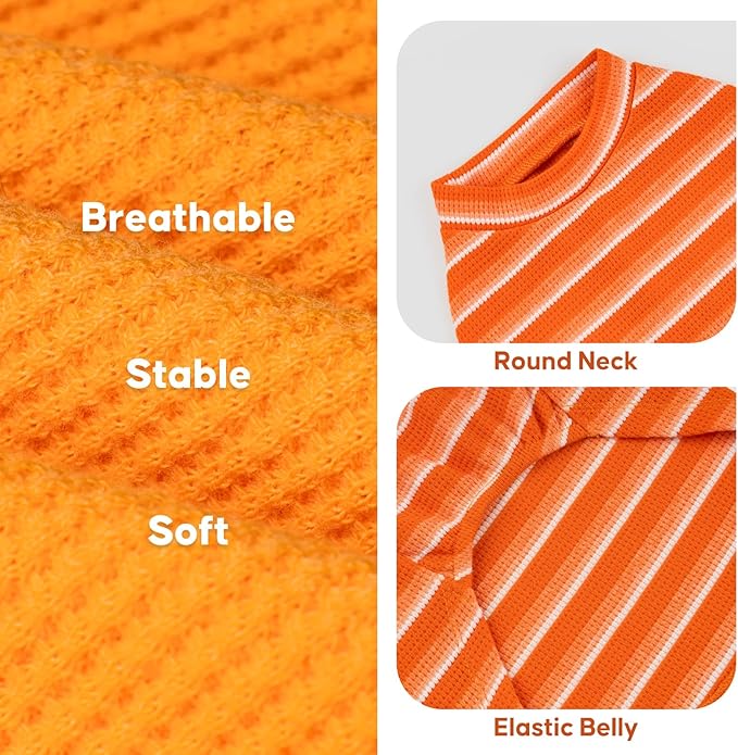 KYEESE 2Pack Waffle Dog Shirts for Small Dogs Stretchy T-Shirts Lightweight Tank Top Sleeveless Striped Shirt Vest Breathable Cat Shirt, Medium, Orange+Striped