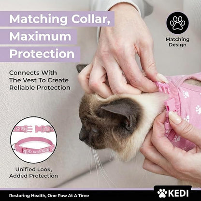 Cat Surgery Recovery Suit Female Cat Onesie for Cats After Surgery Spay Surgical Abdominal Wound Skin Diseases E-Collar Alternative Wear (Pink, Medium)