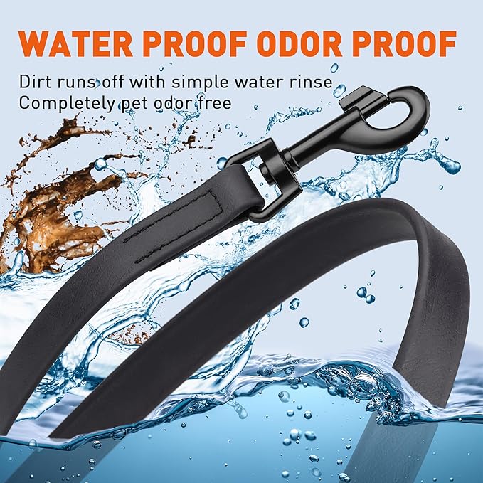Dogline Biothane Waterproof 6ft Dog Leash Strong Coated Nylon Webbing with Black Hardware Odor-Proof Easy to Clean High Performance for Small or Large Dogs Made in USA 6ft Lead, Black