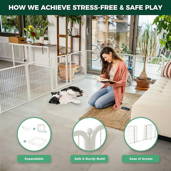 FXW Homeplus Unleashed Indoor Dog Playpen - Stress-Free and Safe Play, Heavy Duty 32 Inch 32 Panels Dog Pen for Small and Medium Dogs, White│Patented