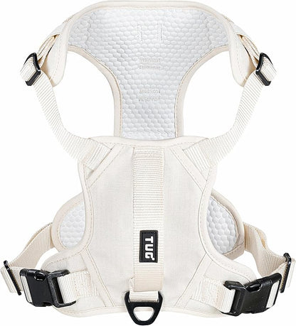 TUG Dog Harness with 2 Leash Connection Points | Adjustable, Padded, Lightweight | Handle on Back | No-Pull Front Clip (XL, Cream)