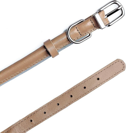OOPSDOGGY Rolled Leather Dog Collar Reflective Roll Collars for Small Medium Large Dogs Puppy (Beige, XXS, 7''- 9'')