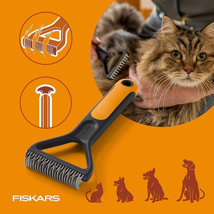 Fiskars Pet, Cat and Dog Brush, Fine Bristles & SoftGrip Handle for Gentle Grooming and Deshedding, Cat and Dog Supplies, Orange/Black