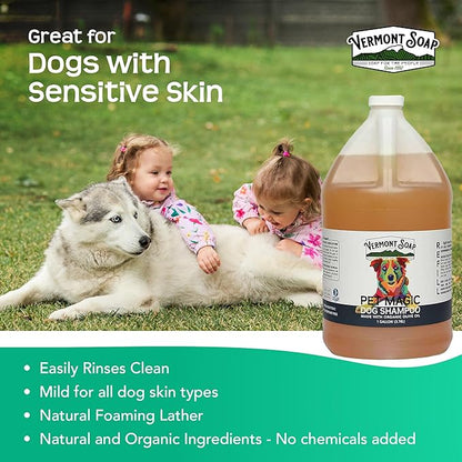 Vermont Soap Organics Pet Shampoo - Organic & Natural Olive Oil, Coconut & Aloe Vera Dog Shampoo for Sensitive Skin - USDA Certified Grooming Pet Shampoo - Original Citrus (128oz)